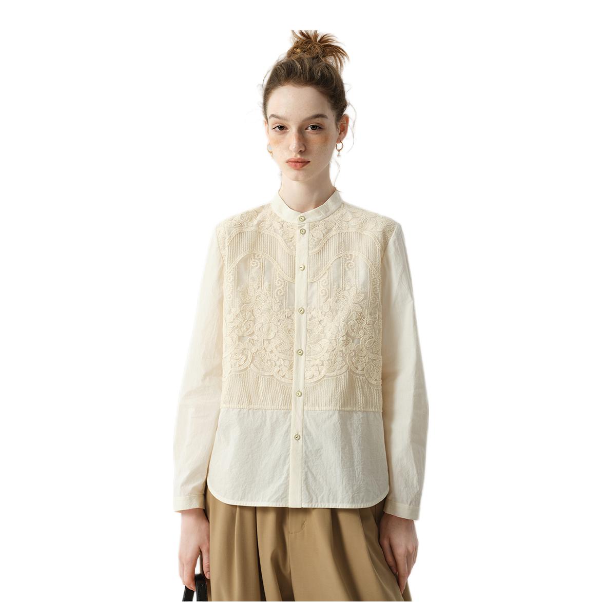 推荐商品：puretea/茶愫 蕾丝棉绣花衬衫 女装 KB0401C31 浅杏