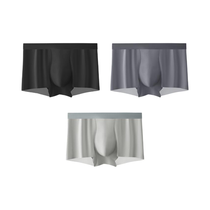 推荐商品：【张若昀同款】有棵树 冰丝松紧腰纯棉抗菌裆无痕接触凉感四角男士平角内裤 YKS146 矿黑+深灰+浅灰/无痕款/3条装