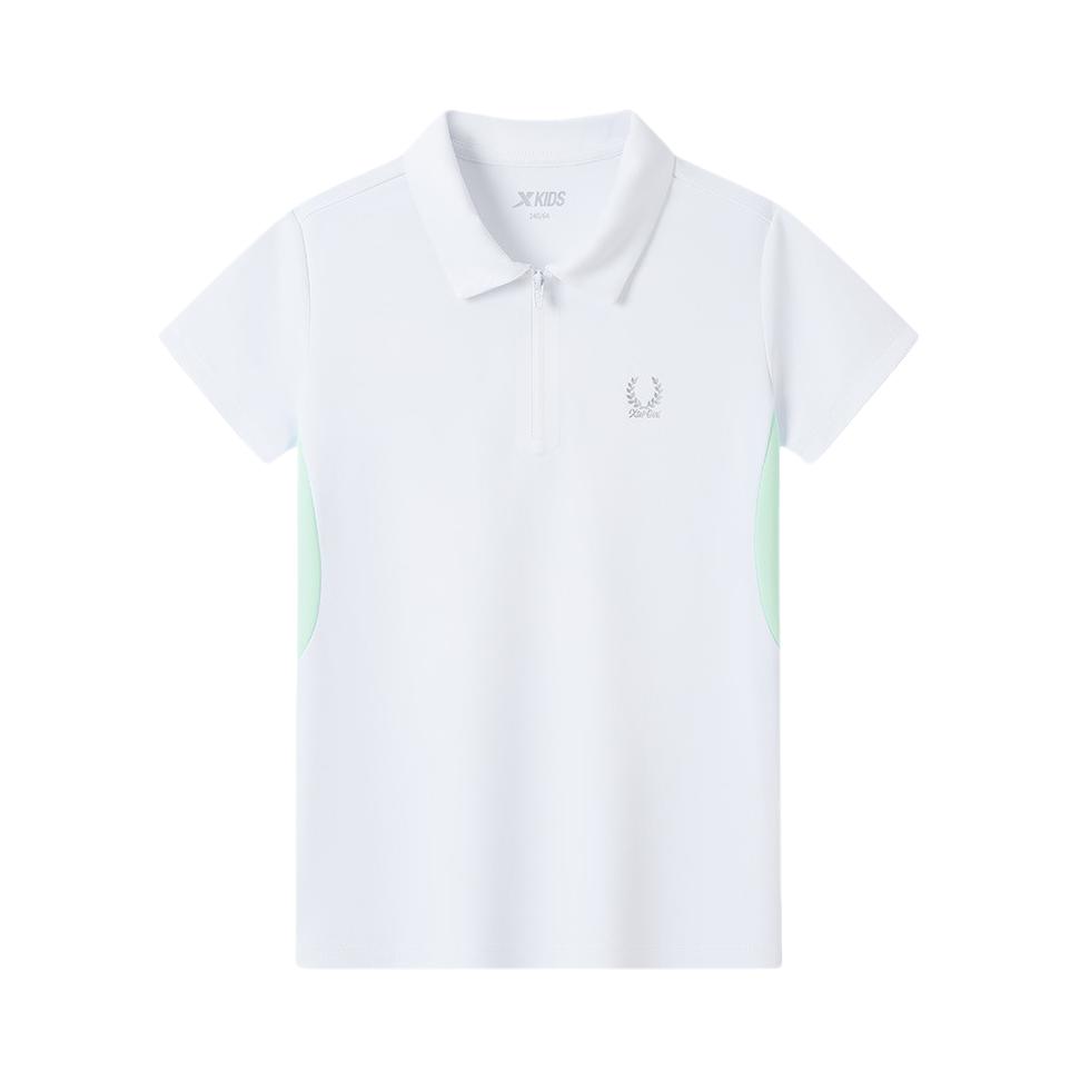 推荐商品：Xtep/特步童装 半拉链套头Polo衫 女中大童 675224029148 珍珠白