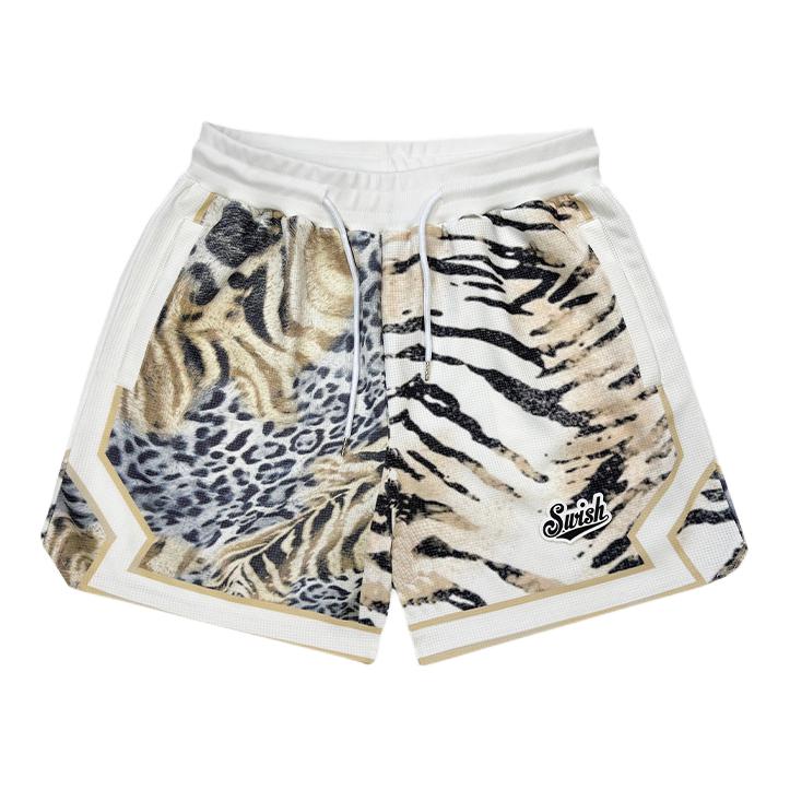 推荐商品：SWISH THE BALL IN 美式丛林豹纹迷彩华夫格运动短裤 ST00213 黄