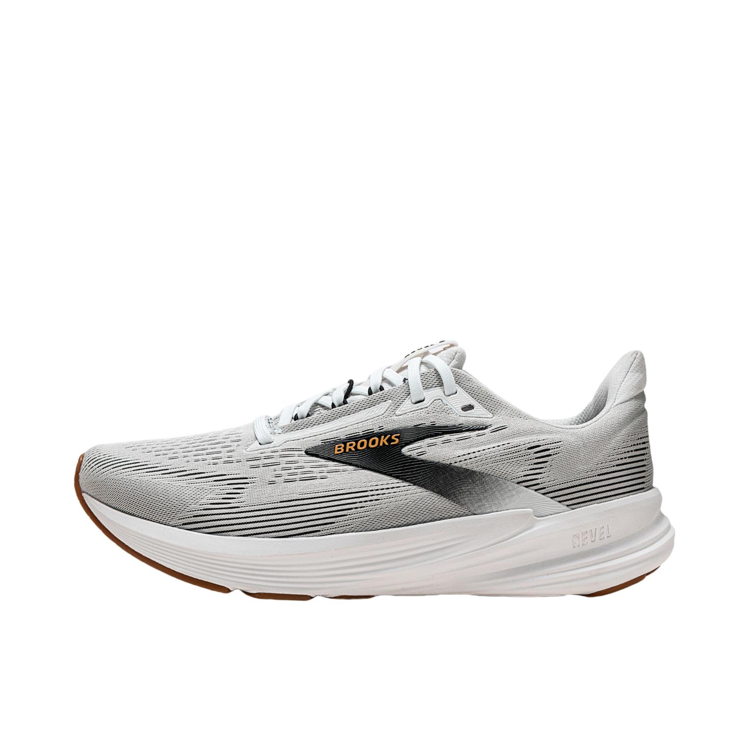 推荐商品：Brooks/布鲁克斯 Revel 狂欢 8 跑鞋 透气减震缓震运动 白色/黑色/橡木黄
