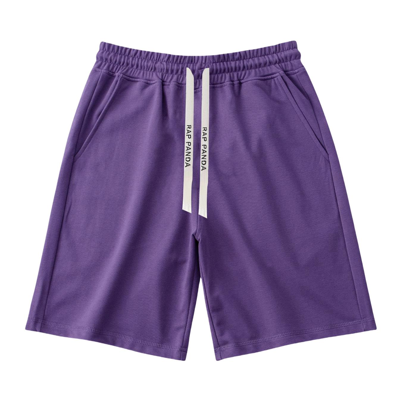 推荐商品：RAP PANDA 复古抽绳直筒五分印花休闲短裤 RP-DK217 紫