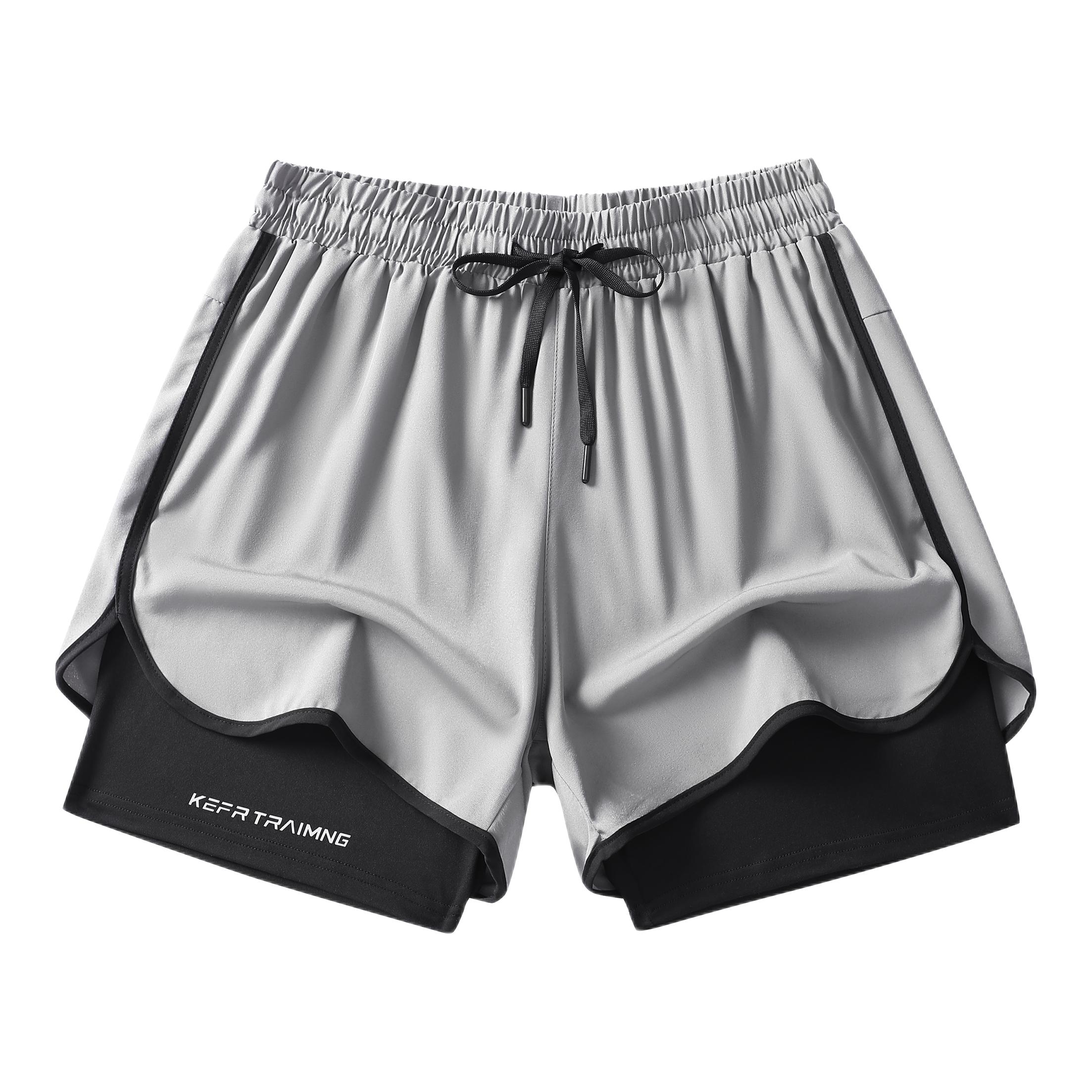 推荐商品：Lind Erki 美假两件三分裤中腰运动短裤 LE9826 浅灰