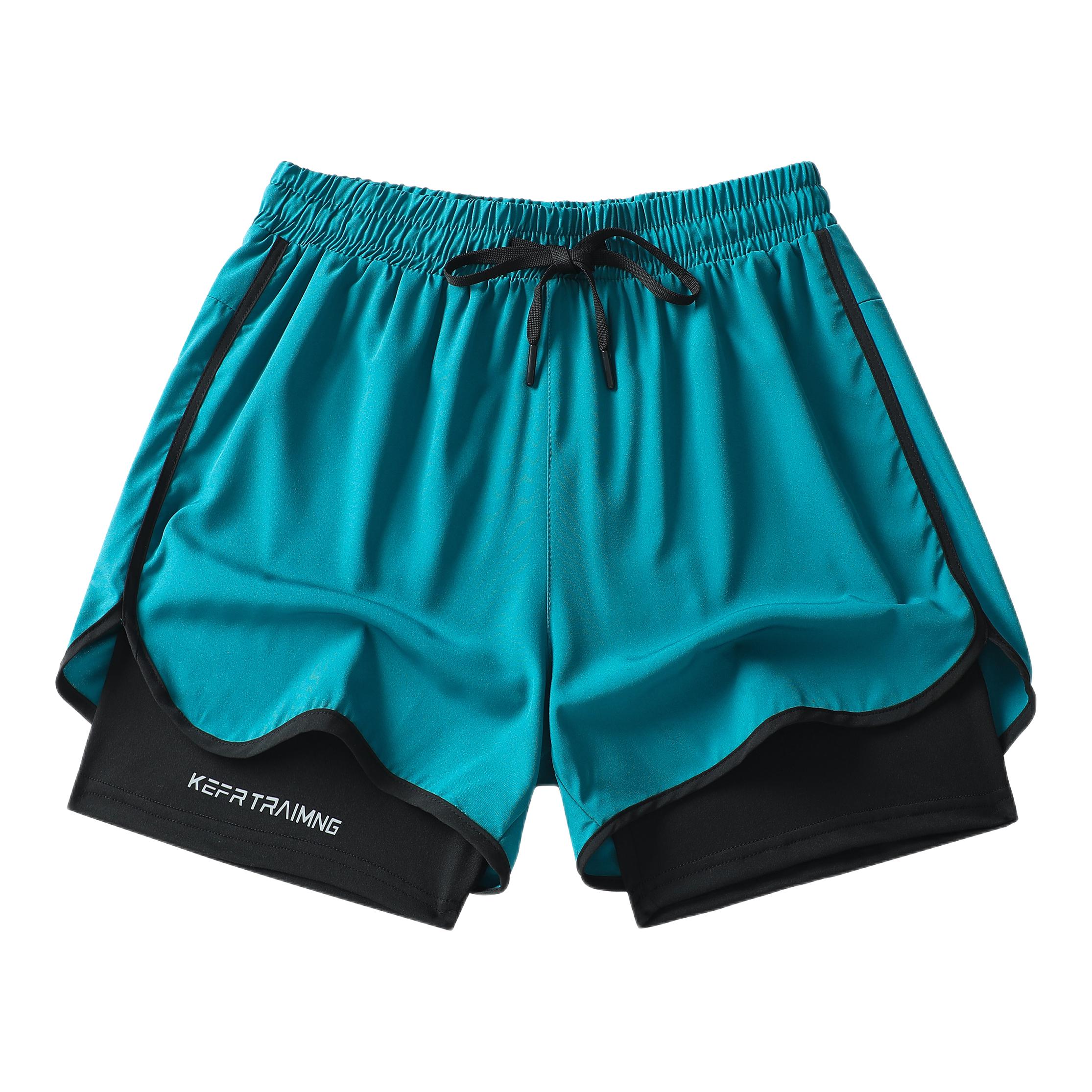 推荐商品：Lind Erki 美假两件三分裤中腰运动短裤 LE9826 湖蓝