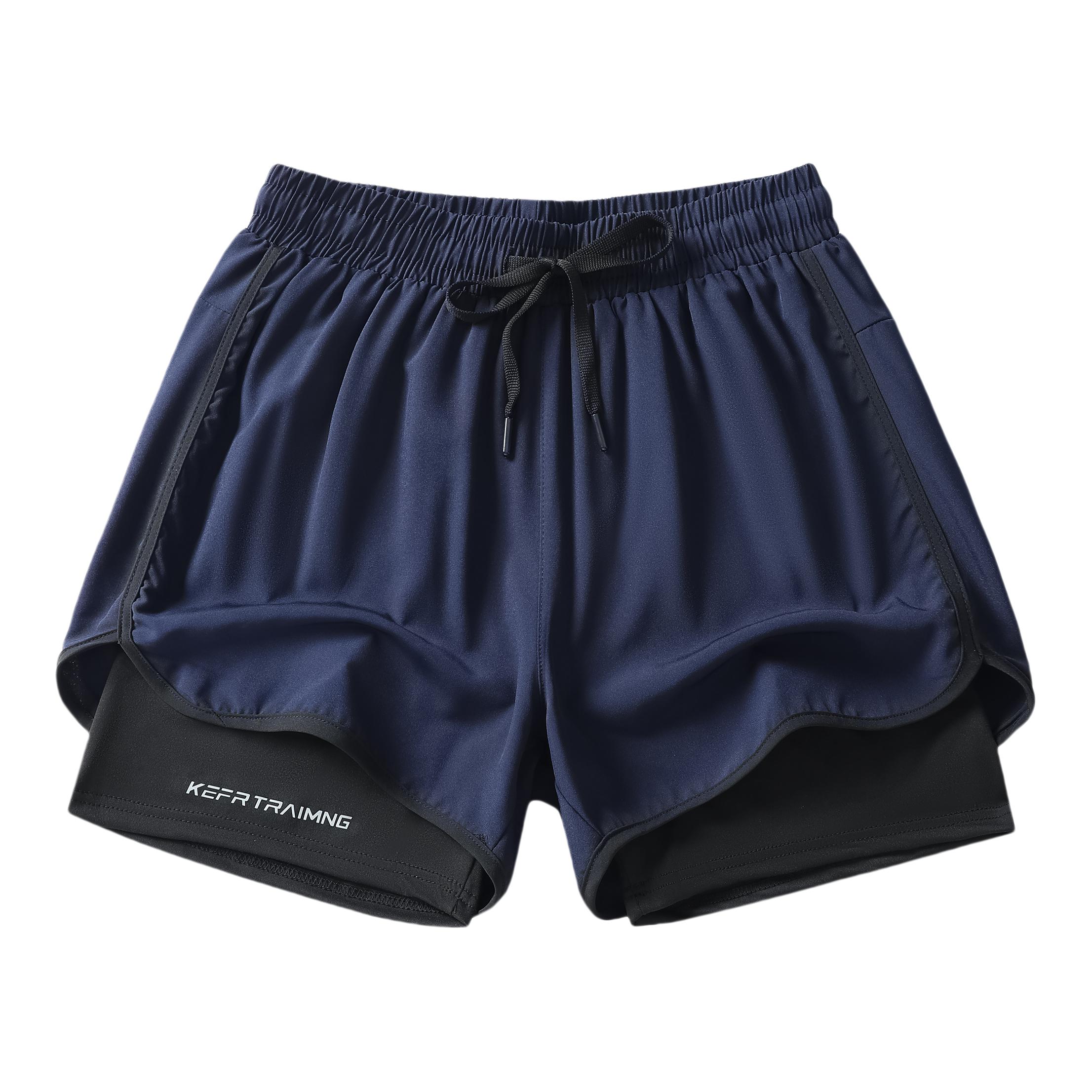 推荐商品：Lind Erki 美假两件三分裤中腰运动短裤 LE9826 藏青