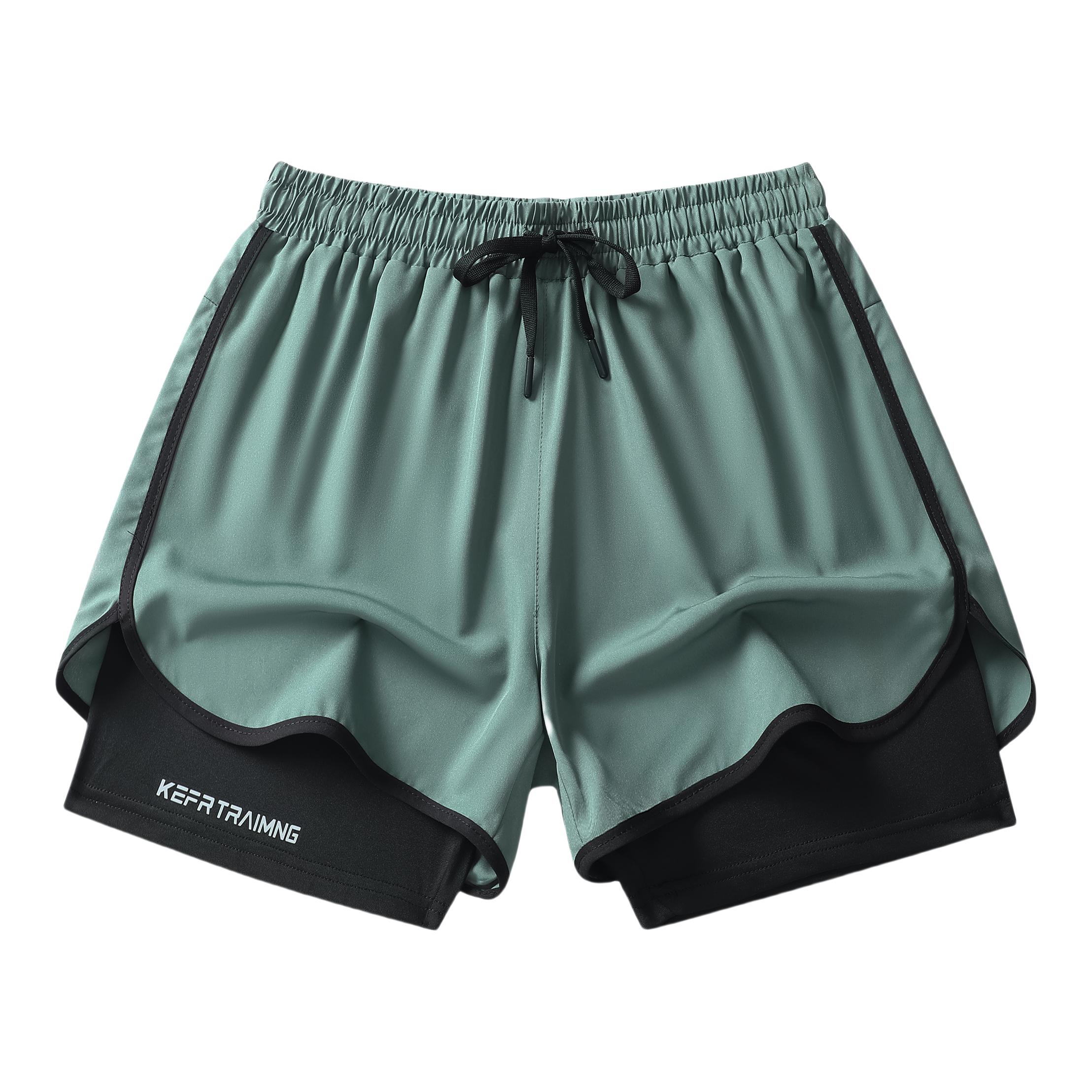 推荐商品：Lind Erki 美假两件三分裤中腰运动短裤 LE9826 深绿