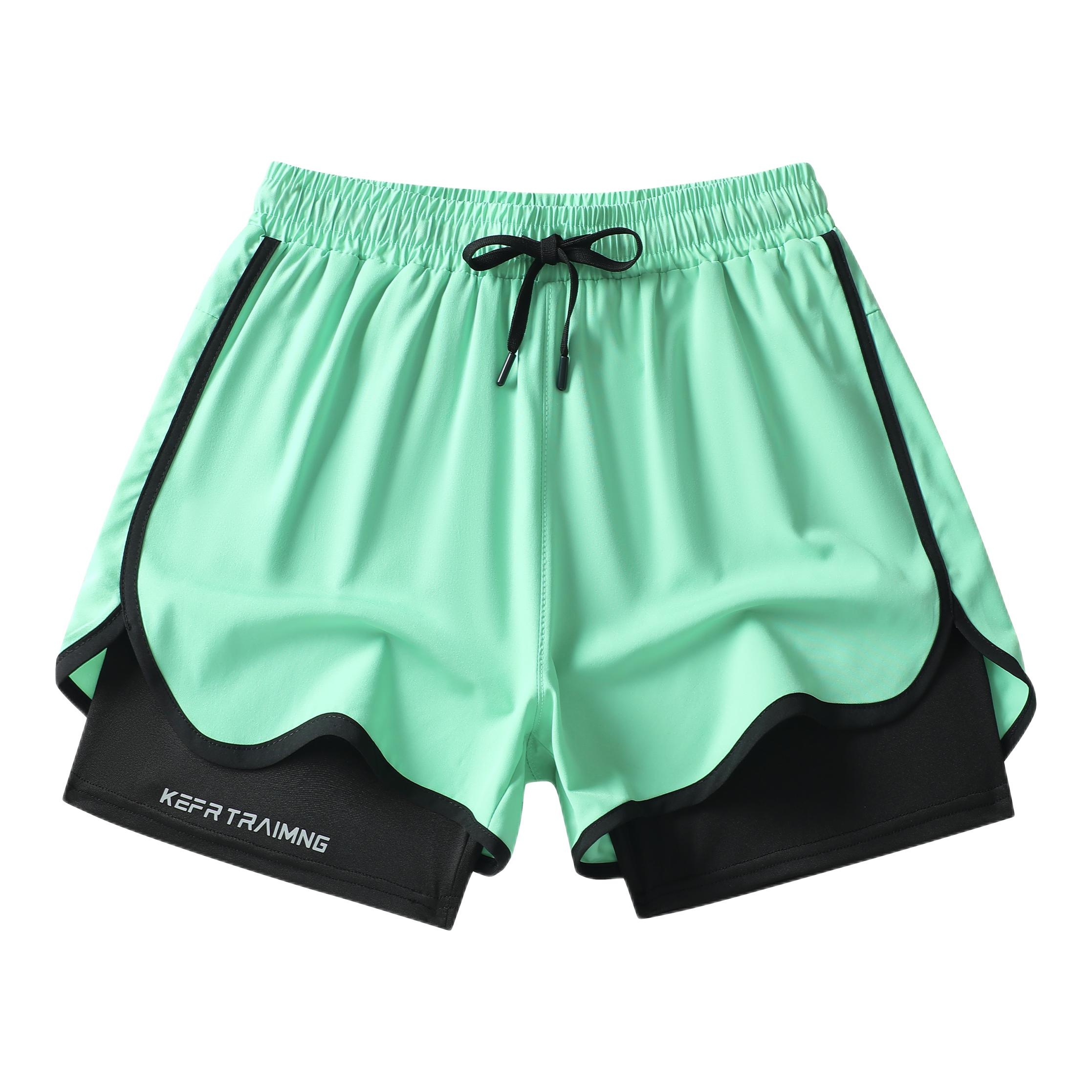 推荐商品：Lind Erki 美假两件三分裤中腰运动短裤 LE9826 亮绿