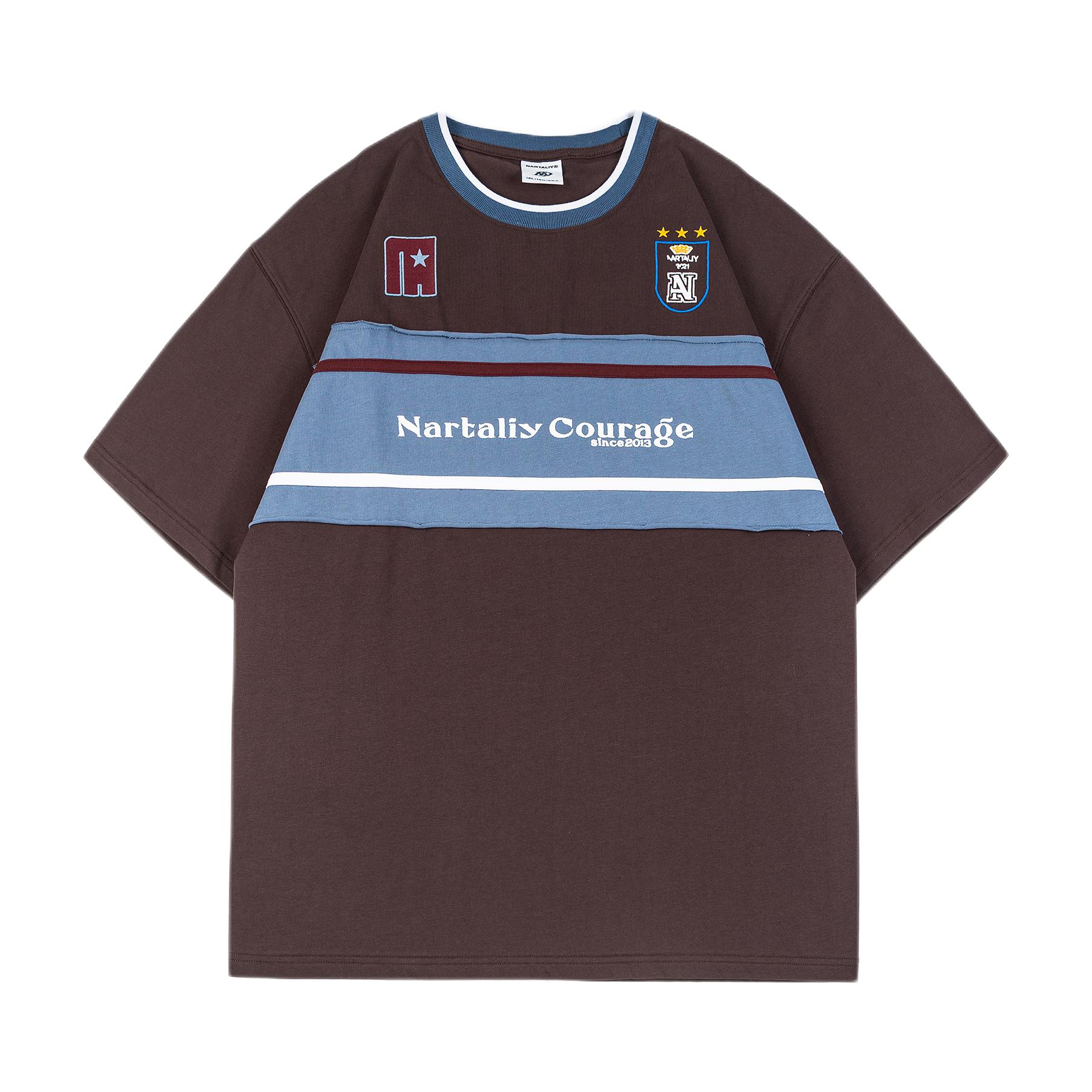 推荐商品：NARTALIY 刺绣拼接撞色短袖T恤 N252T409 褐紫