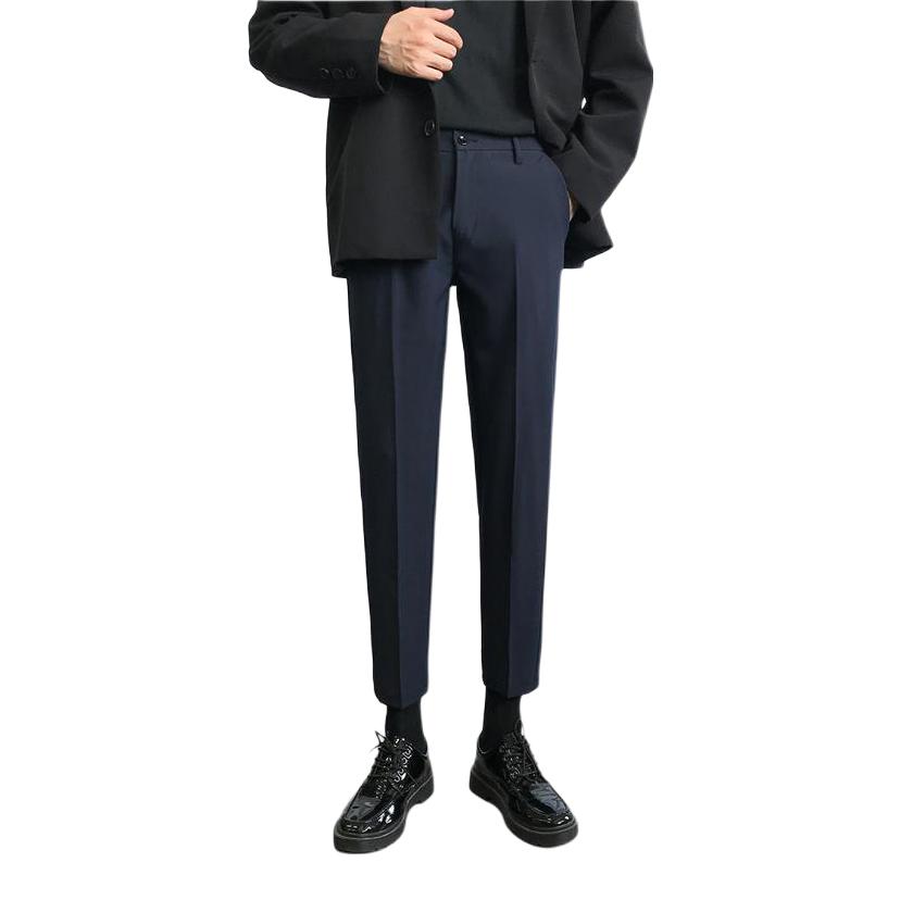 推荐商品：OPMO 韩版直筒修身莱赛尔冰丝弹力垂感西装裤 OPMOA417-YK9 藏青/九分