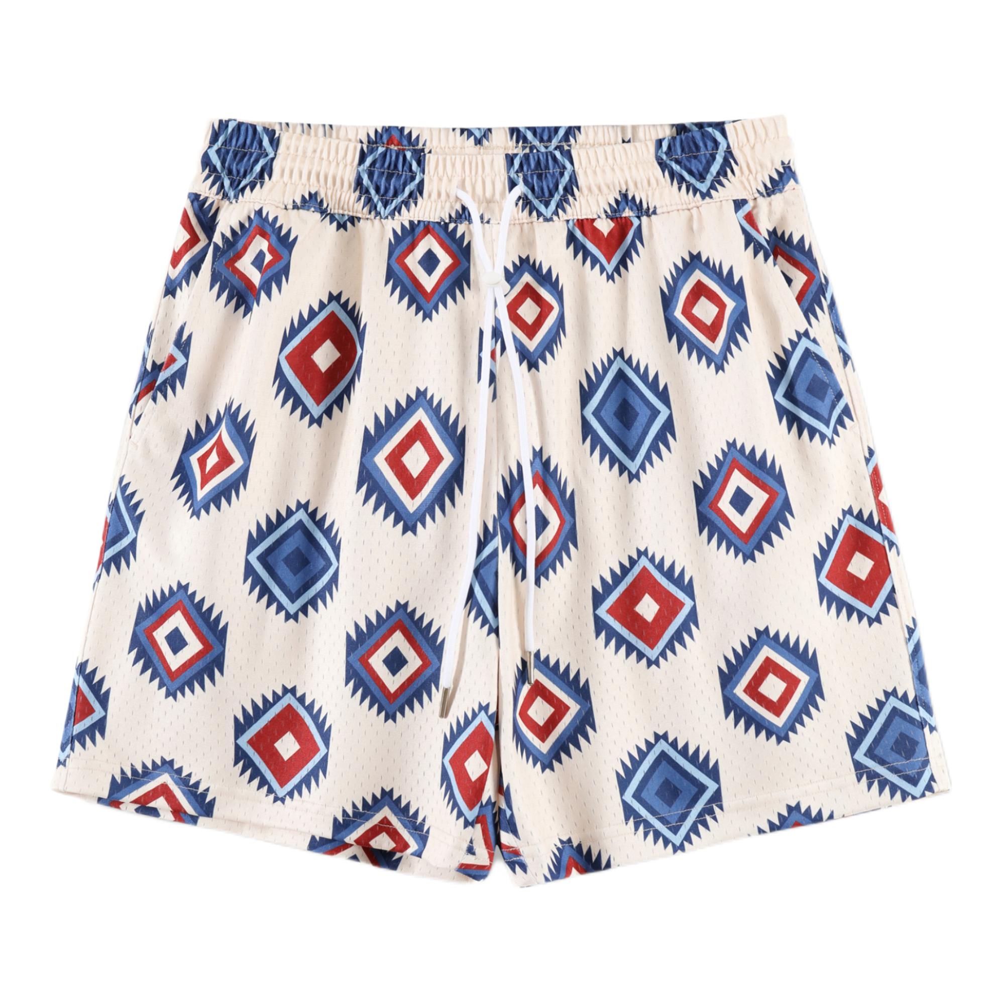 推荐商品：SALICHI 中腰系带满印大网眼速干运动短裤 SALICHI-2402# 杏菱形花 