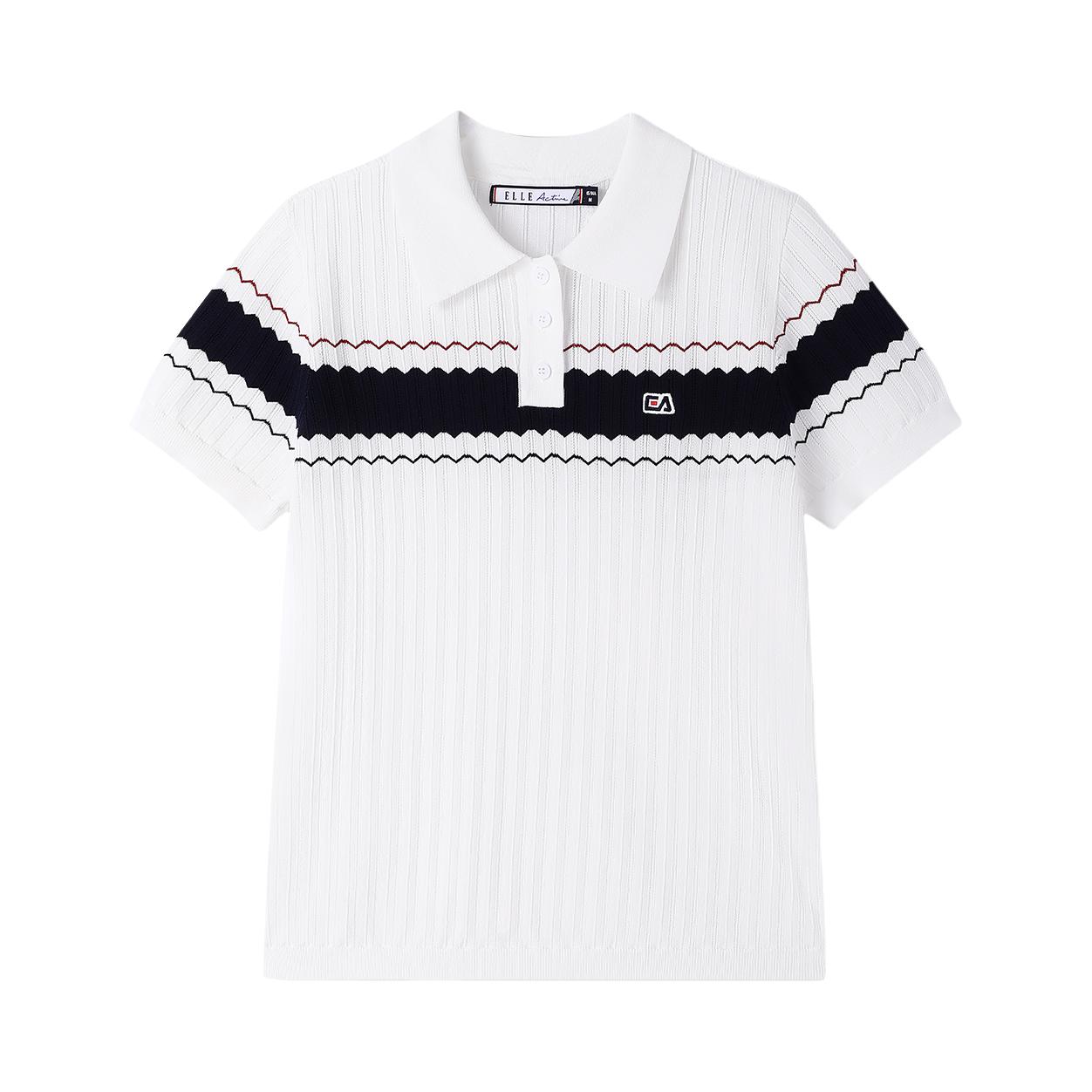 推荐商品：MAIAACTIVE 条纹字母Logo提花针织短袖Polo衫 女装 GQ4X65802055F5 白