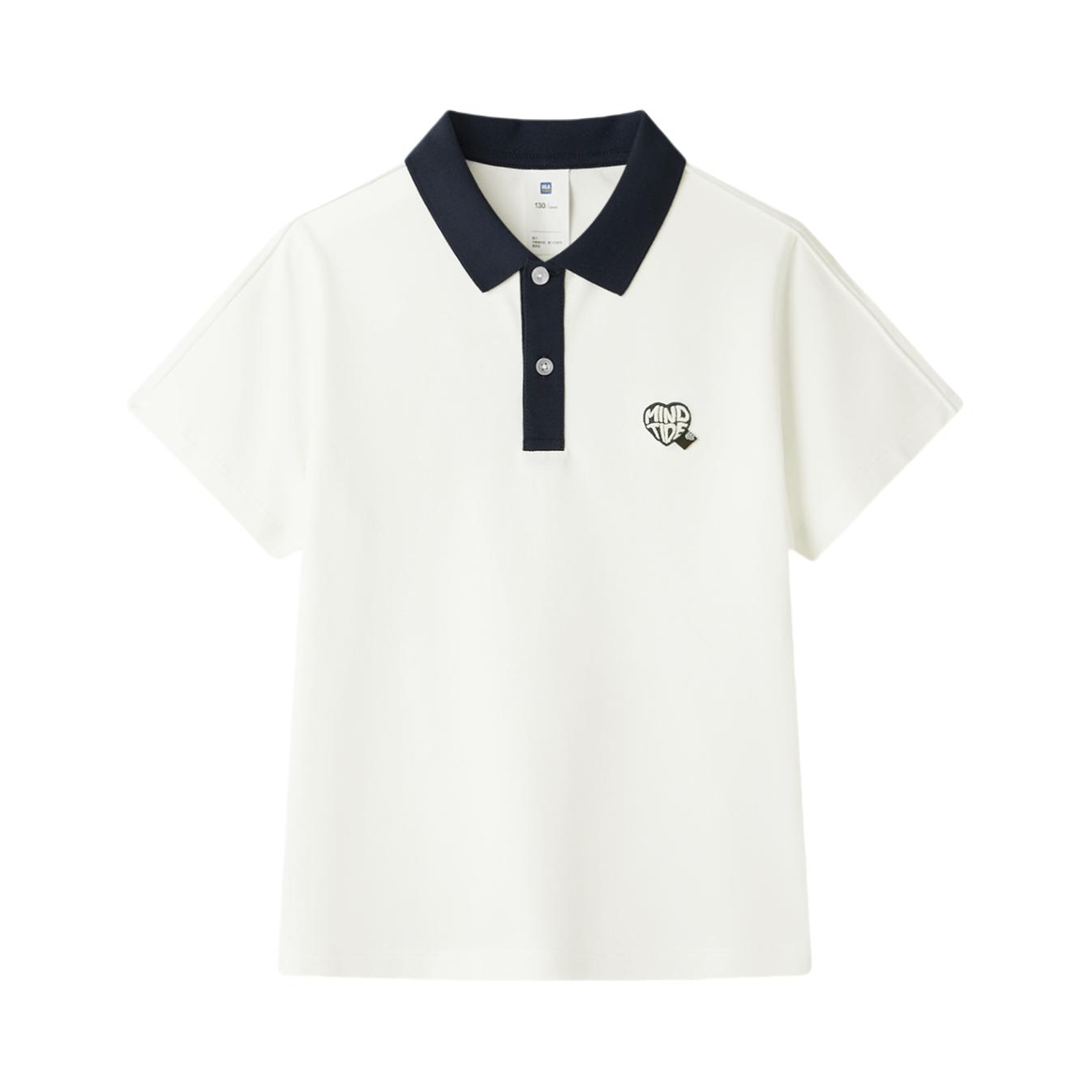 推荐商品：HLA/海澜之家童装 亦心即为系列绣花撞色翻领短袖Polo衫 男中大童 HNTEW2J002A 漂白镶拼