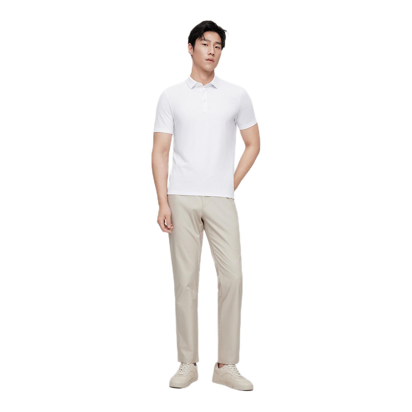 推荐商品：鄂尔多斯1980 商务桑蚕丝翻领短袖Polo衫 D146H1005 白