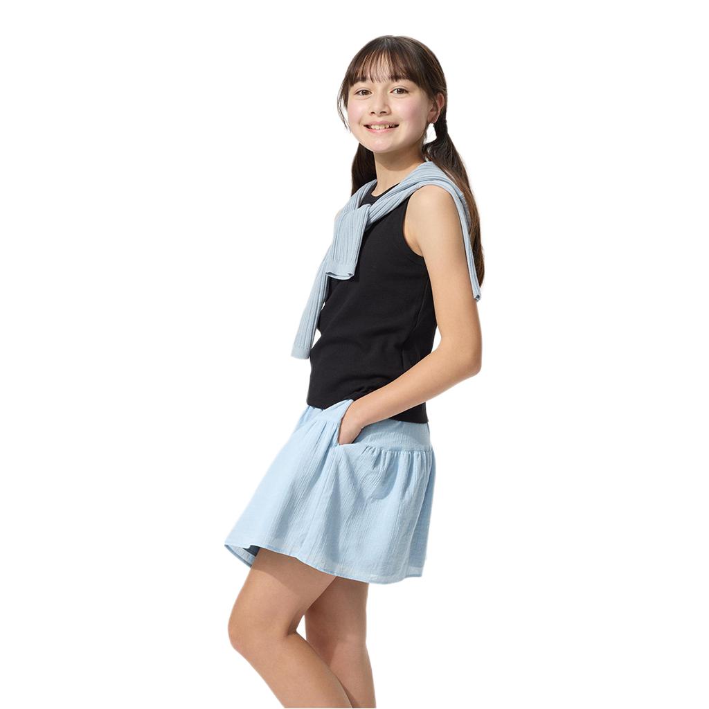 推荐商品：UNIQLO/优衣库童装 口袋纯棉耐磨半身短裙 女中大童 474712 水蓝