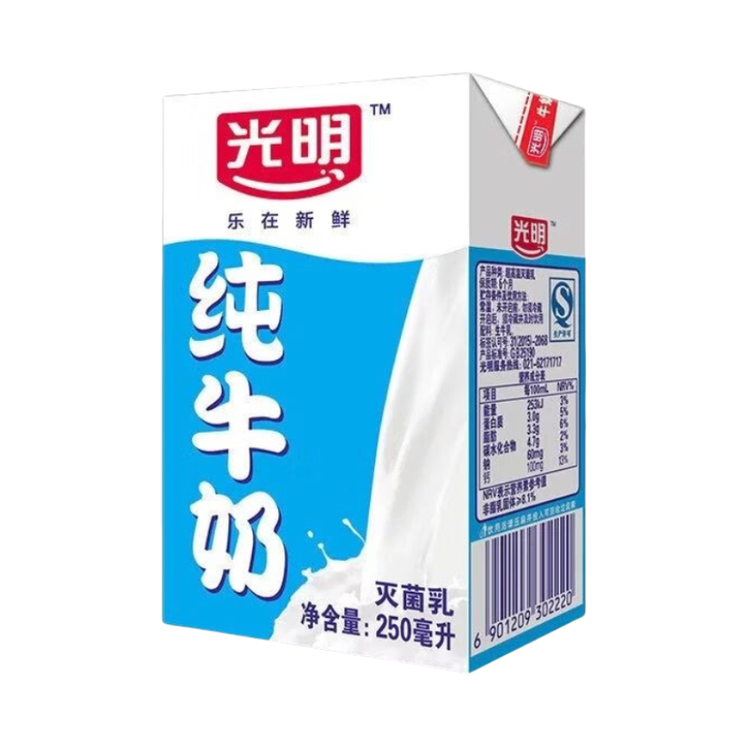 推荐商品：光明 纯牛奶 250ml 全脂 盒装 脱脂浓醇3.2g 香醇