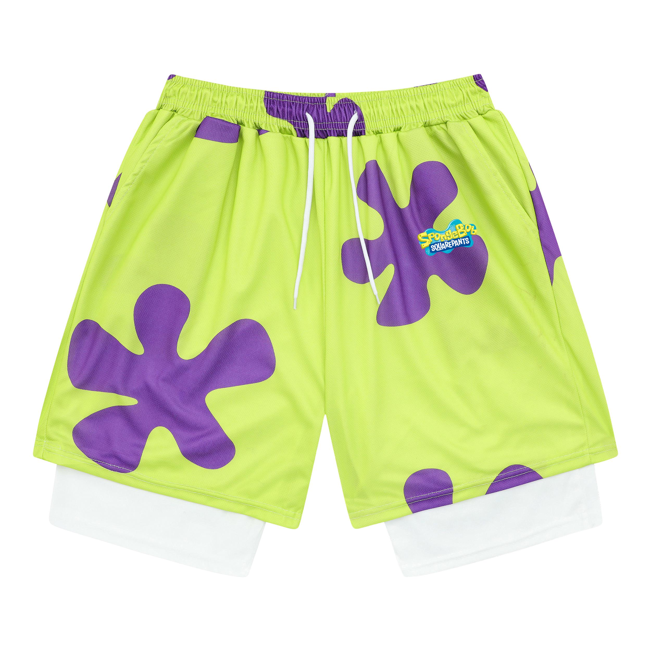 推荐商品：SPONGEBOB SQUAREPANTS/海绵宝宝 假两件系带冰感休闲短裤 SS-DK1028-5052TH 绿