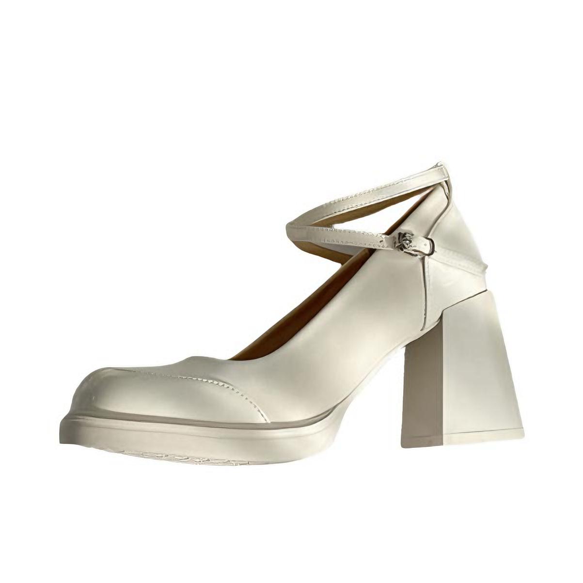 推荐商品：骄屿 单鞋 真皮粗跟玛丽珍通勤 8821-3 跟高5.5CM/米白色