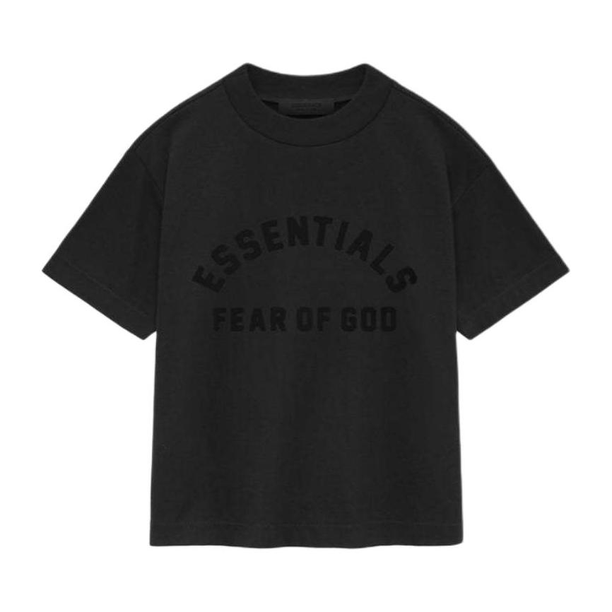 推荐商品：Fear of God Essentials童装 套头落肩字母短袖T恤 男中大童 玄木黑