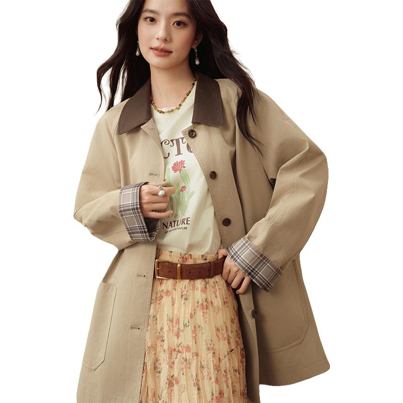 推荐商品：诗凡黎 撞色单排扣翻领风衣 女装 7G8160301 浅卡其 