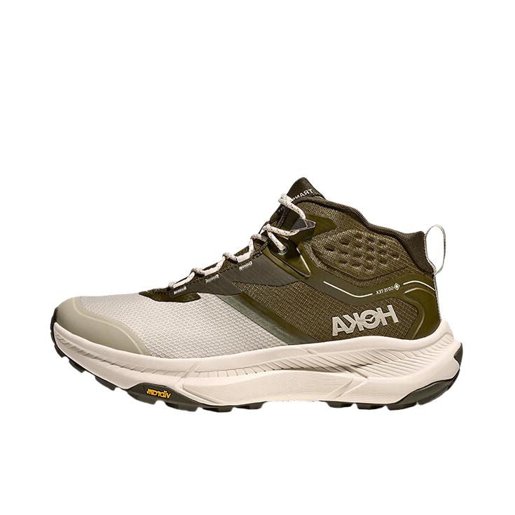 推荐商品：HOKA ONE ONE TRANSPORT HIKE GTX 户外鞋 徒步鞋 防水防滑耐磨 云杉绿/蘑菇灰
