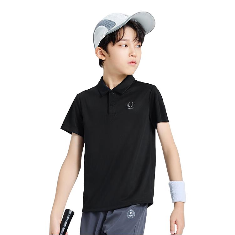 推荐商品：Xtep/特步童装 透气吸汗短袖Polo衫 男中大童 675226029379 纯正黑