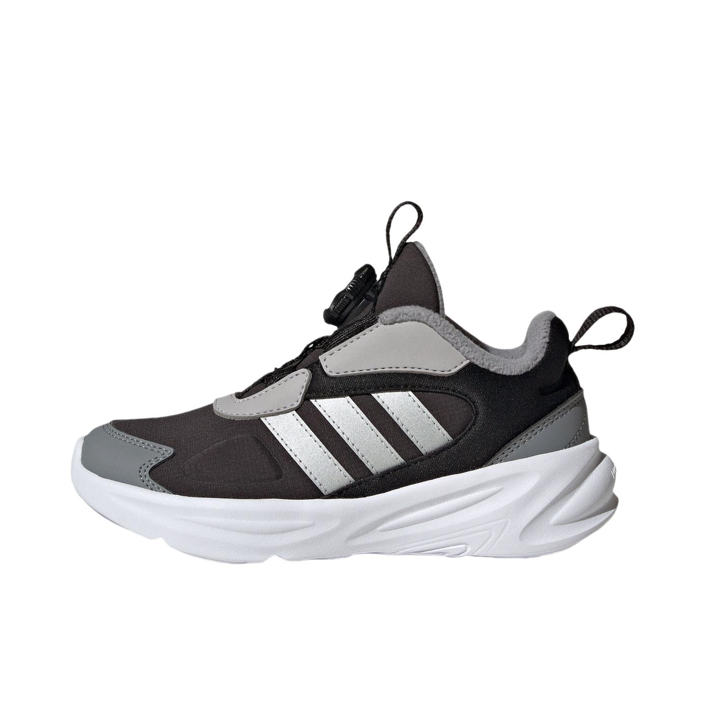 推荐商品：adidas neo Ozelle 跑鞋 防滑耐磨舒适透气轻便织物合成革百搭复古轻运动 大童/黑色/金属银/荣耀灰