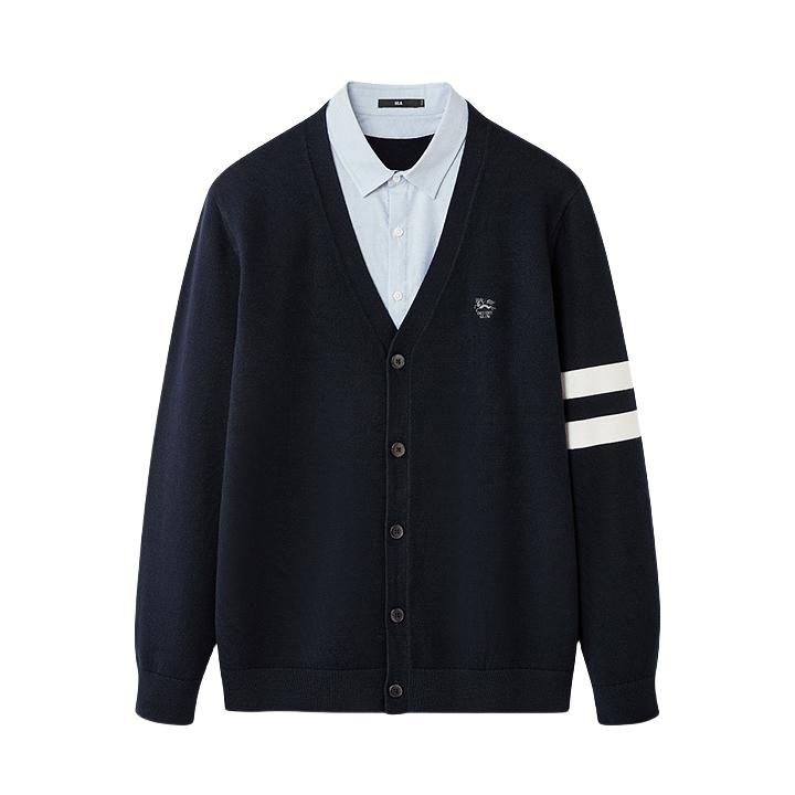 推荐商品：HLA/海澜之家 保暖双领董事长推荐假两件翻领长袖毛衣 HNTHD3J013A 藏青