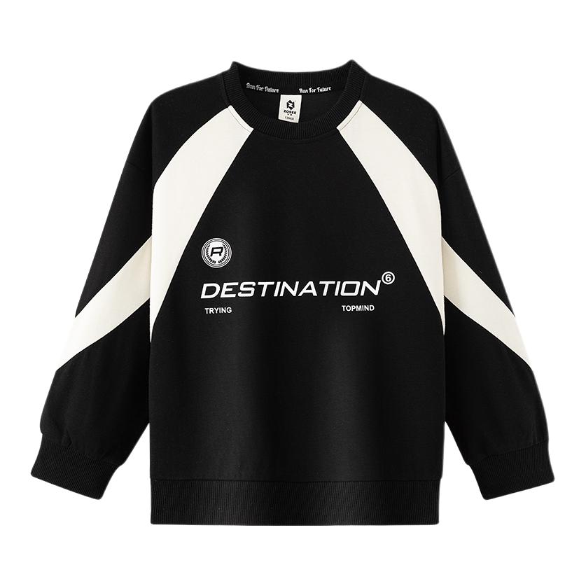 推荐商品：zosee/左西童装 套头印花拼接撞色卫衣 男中大童 ZY241074 黑