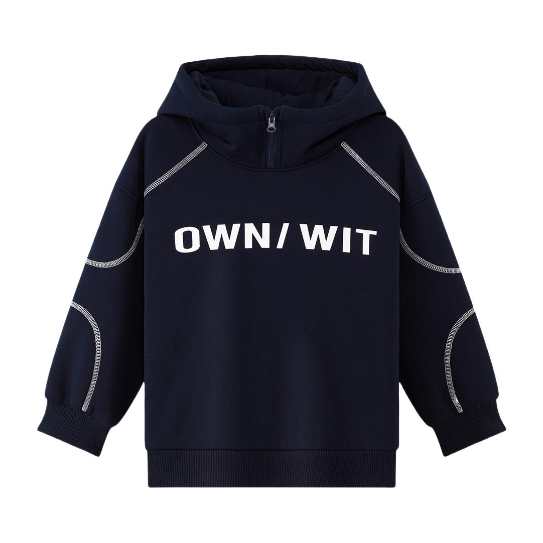 推荐商品：zosee/左西童装 保暖加绒字母连帽卫衣 男中大童 ZY244148H05 藏青