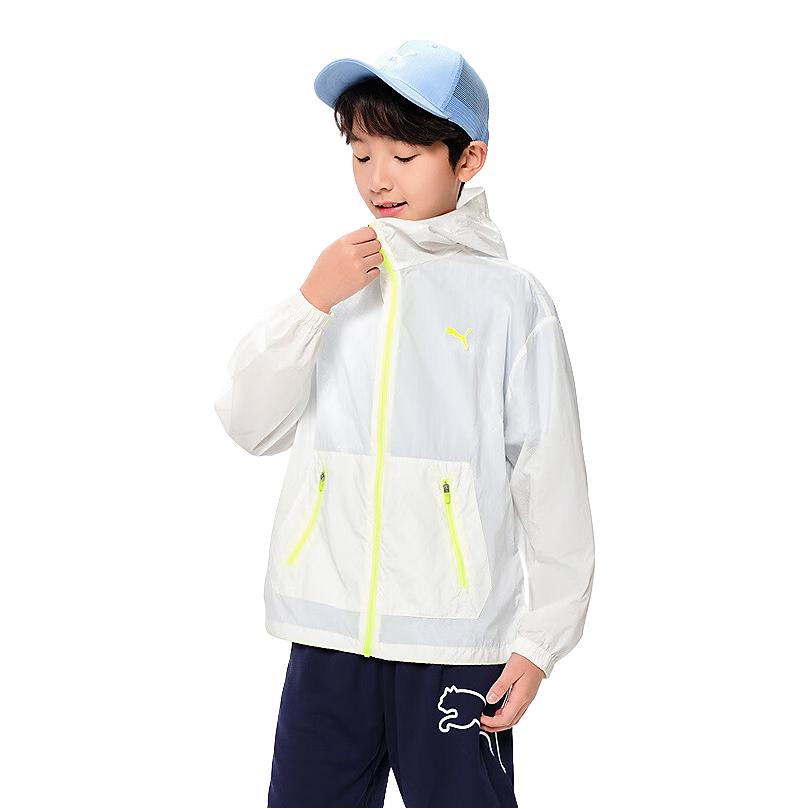 推荐商品：Puma/彪马童装 透气撞色拉链连帽防晒衣 中大童 353225105202 本白