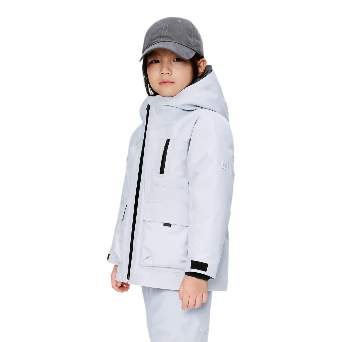 推荐商品：Nanny Goose/保姆鹅童装 速干绒三合一防风抗寒连帽长袖羽绒服 中大童 NG2745 月光灰