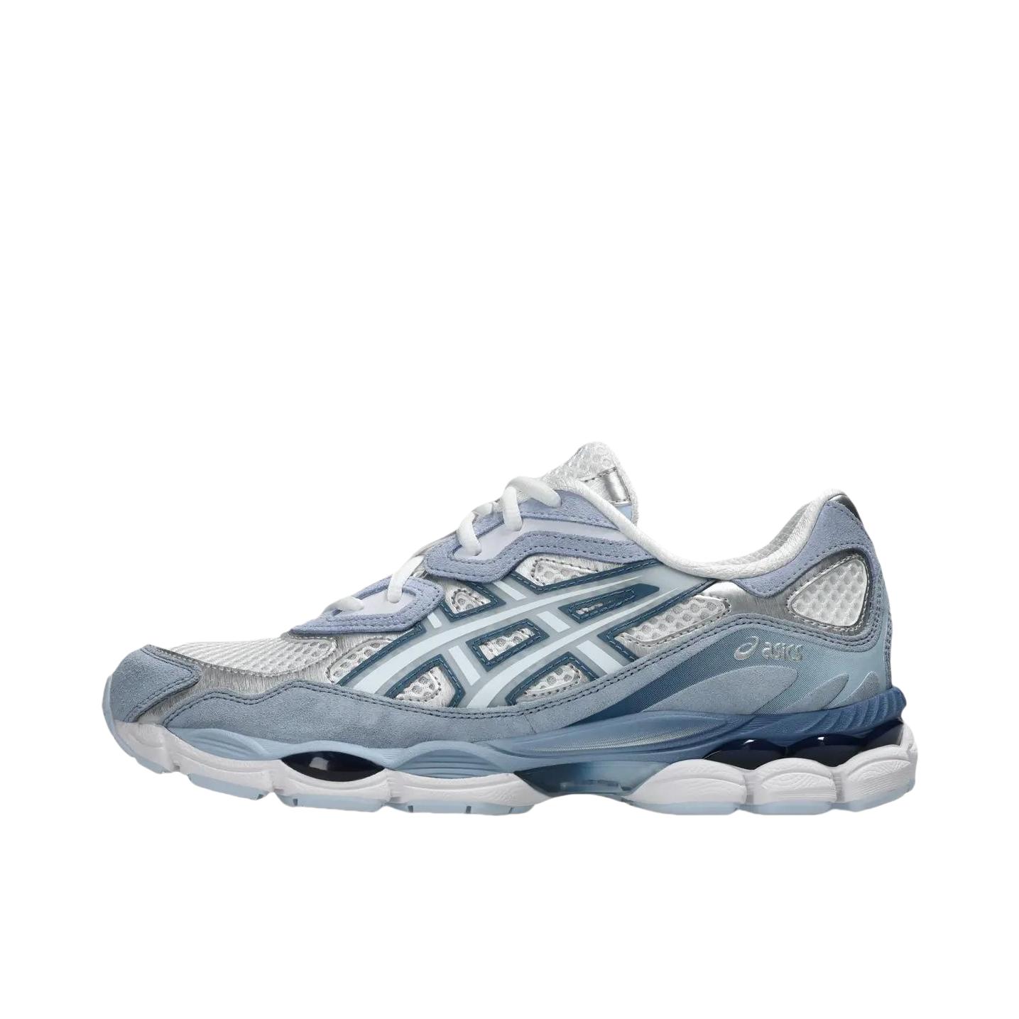 推荐商品：Asics/亚瑟士 Gel-NYC 跑鞋 圆头缓震防滑耐磨机能风复古潮流织物合成革贴合支撑耐穿 atmos联名/白色/蓝色