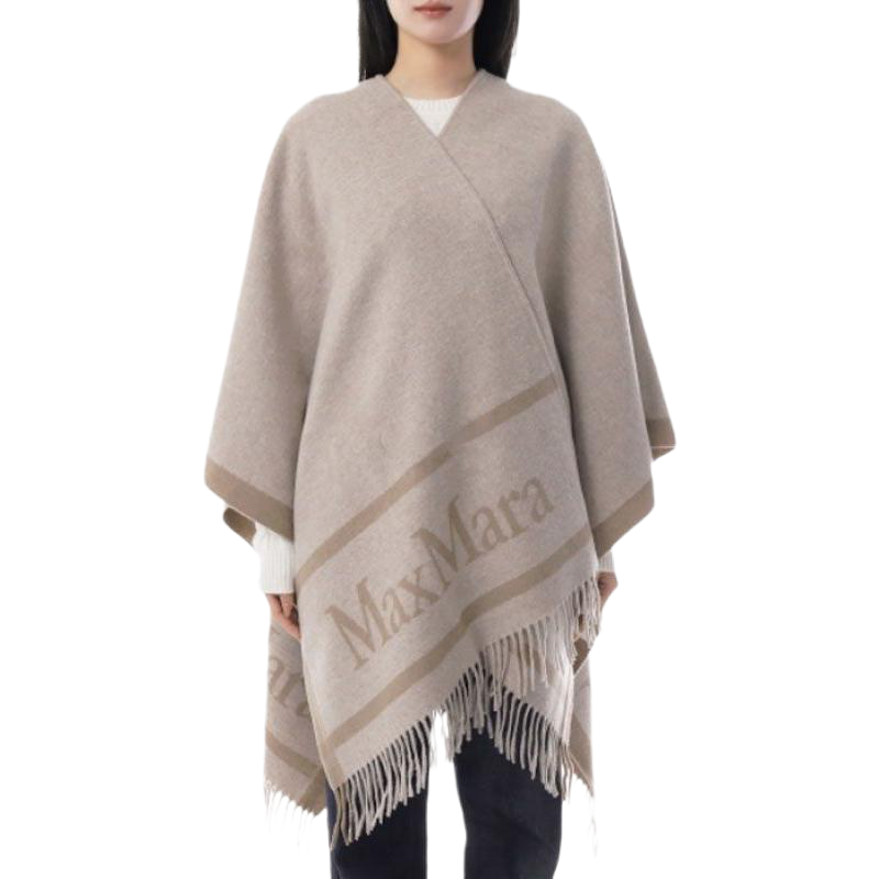 推荐商品：MaxMara 羊毛披肩流苏斗篷披风 女装 24546071600001 玫瑰棕