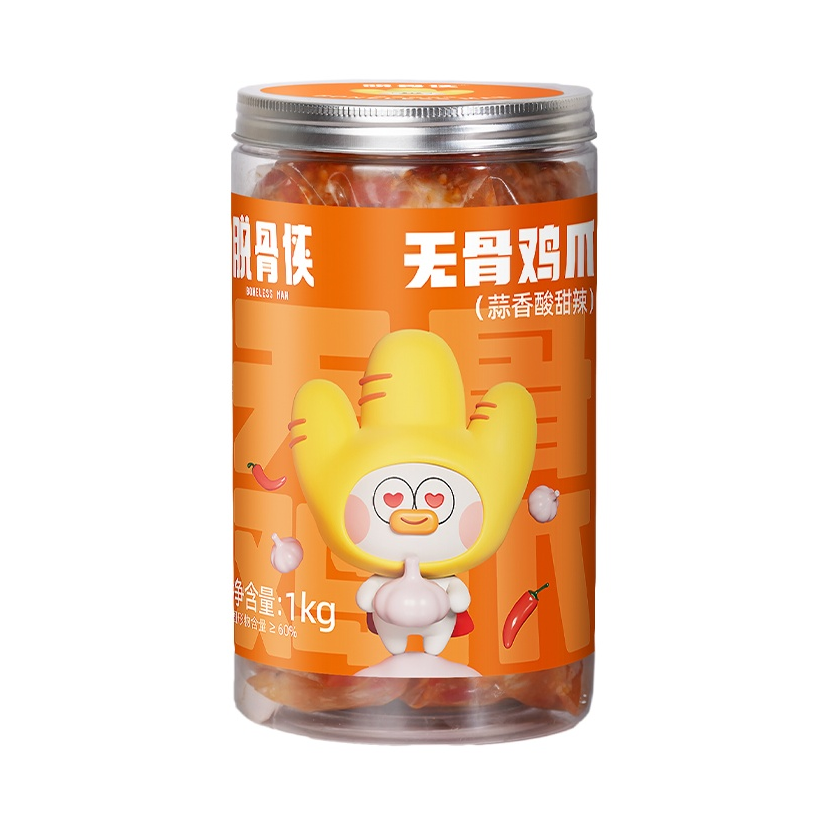 推荐商品：脱骨侠 无骨鸡爪 1000g 罐装 解馋追剧去骨酸辣甜出游蒜香4斤