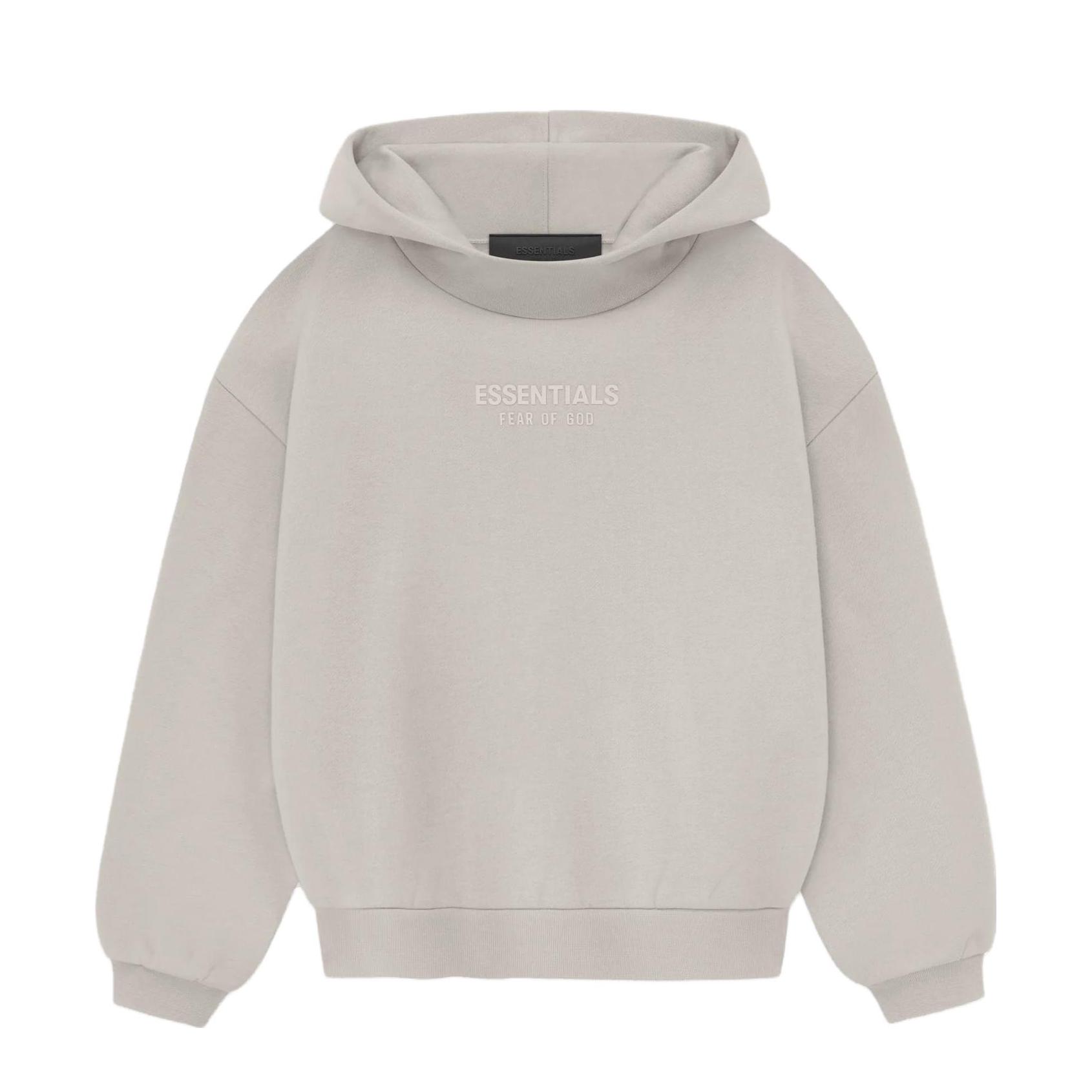 推荐商品：Fear of God Essentials童装 落肩袖套头字母连帽长袖卫衣 中大童 烟云灰