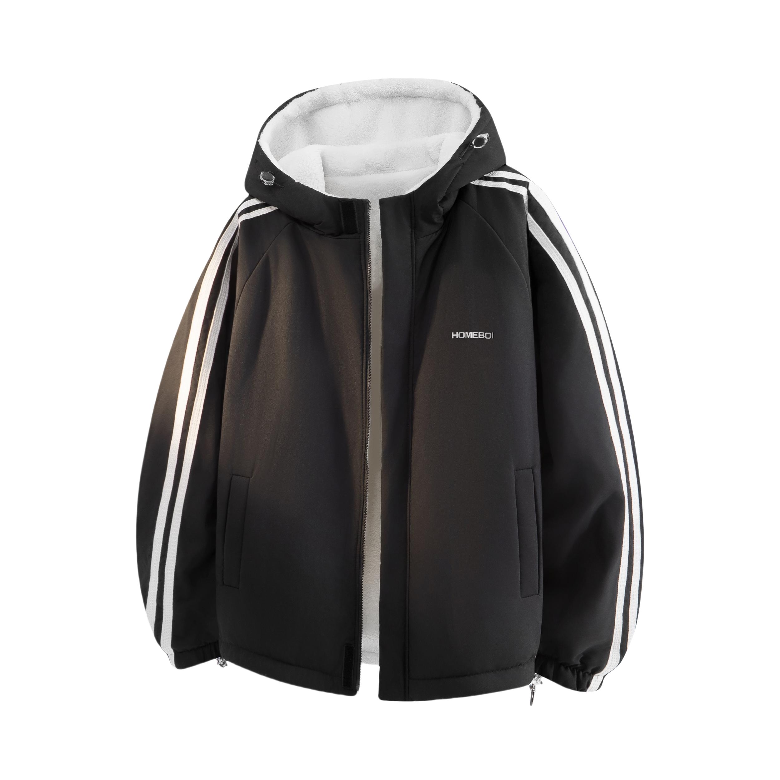 推荐商品：homeboisportclub 保暖亲肤双面穿羊羔绒长袖棉服 HBMF-001 黑