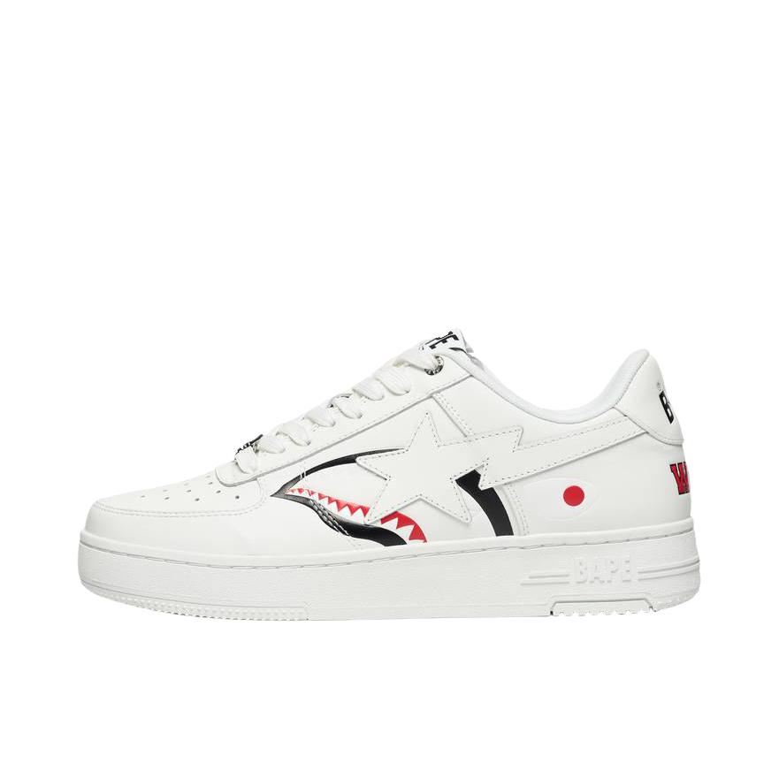 推荐商品：Bape STA 板鞋 鲨鱼图腾低帮系带平跟圆头 白色