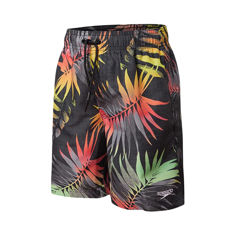 推荐商品：Speedo/速比涛童装 印花透气吸汗泳裤 男中大童 8-09067G678 黑/亮绿/荧光橘