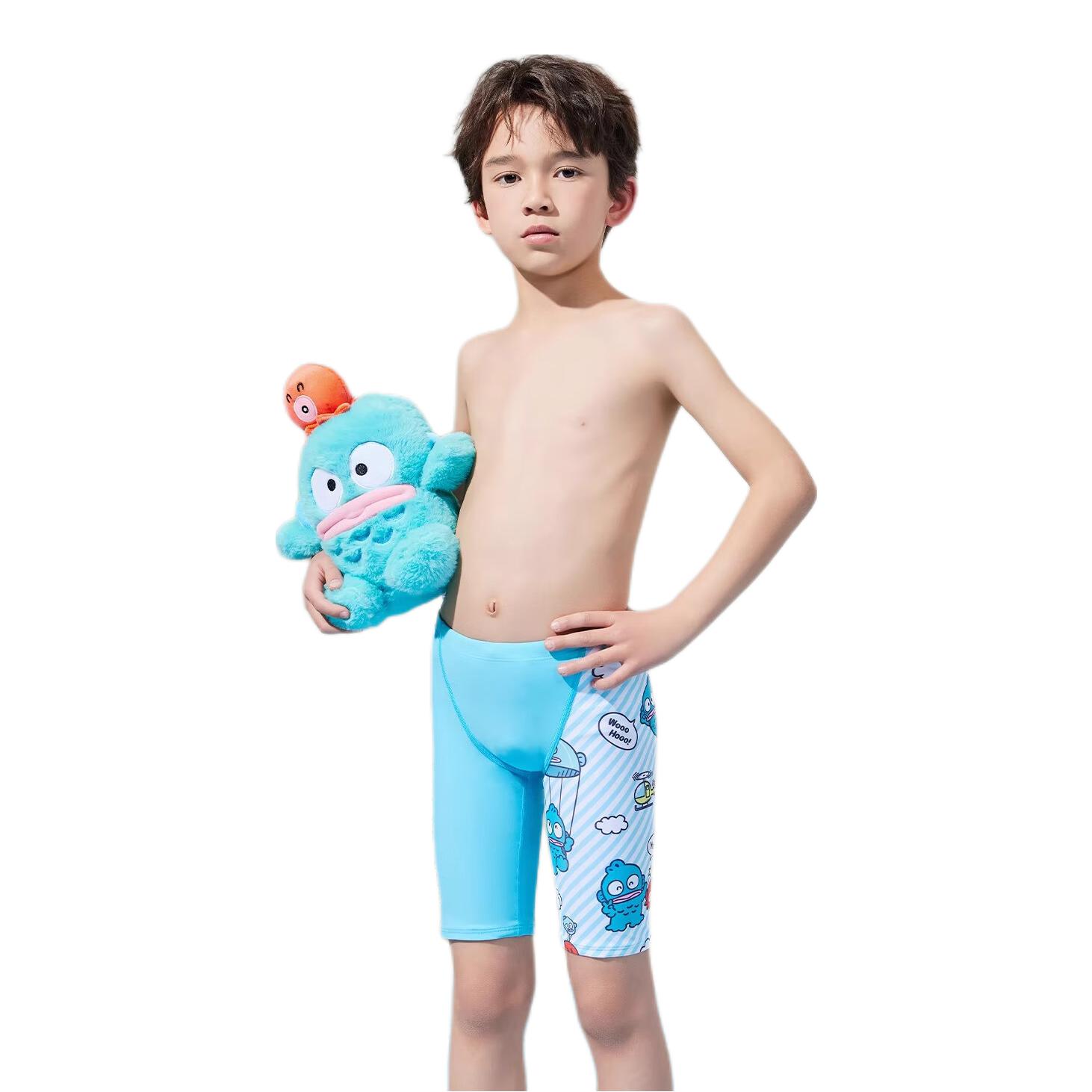 推荐商品：ZOKE/洲克童装 速干透气及膝泳裤 男中大童 125626881 浅蓝