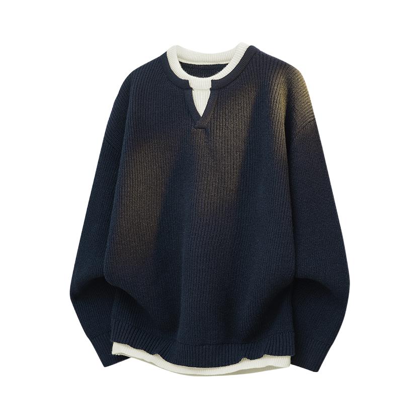 推荐商品：Wood soon/我的速度 慵懒风假两件保暖亲肤长袖毛衣 X9584QJD1 藏青