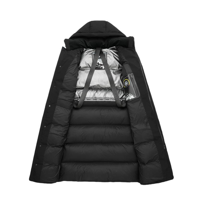 推荐商品：Marton/玛特尔 保暖亲肤柔软过膝连帽羽绒服 8575 黑/升级1.2米