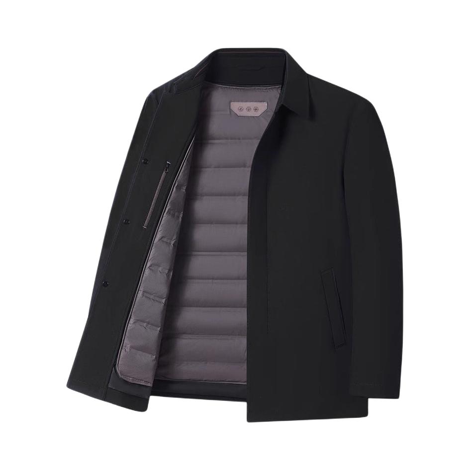 推荐商品：jxaW 保暖轻薄翻领加厚鸭绒长袖羽绒服 69876 黑/内胆可拆