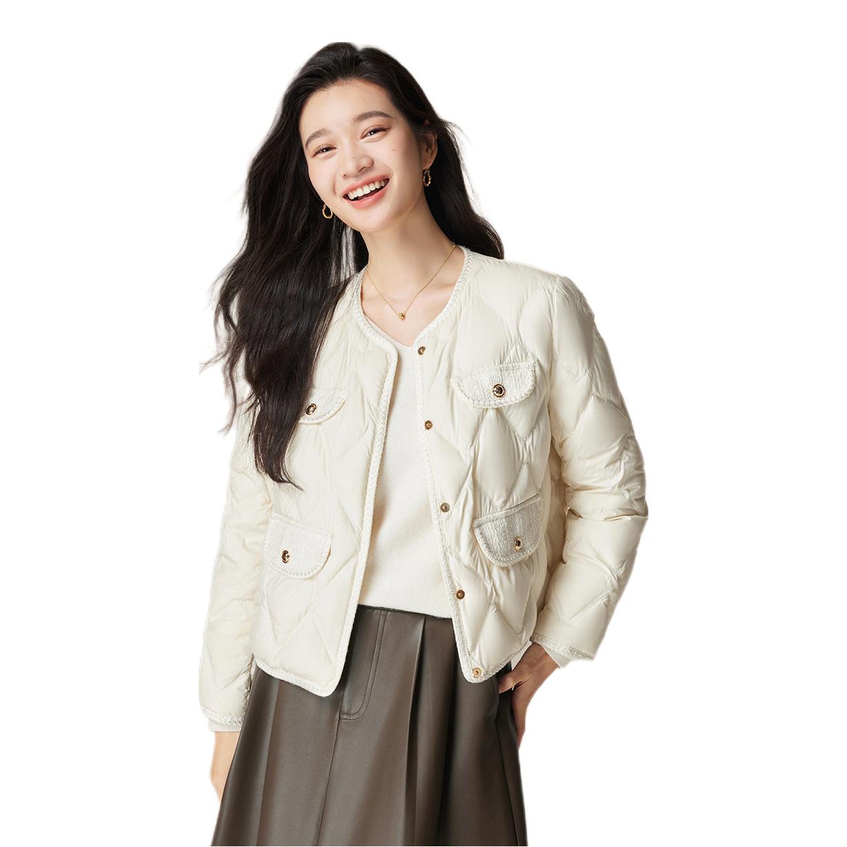 推荐商品：L﹒WEST/朗文斯汀 轻薄亲肤保暖长袖羽绒服 女装 DTMA4508C12698 米白