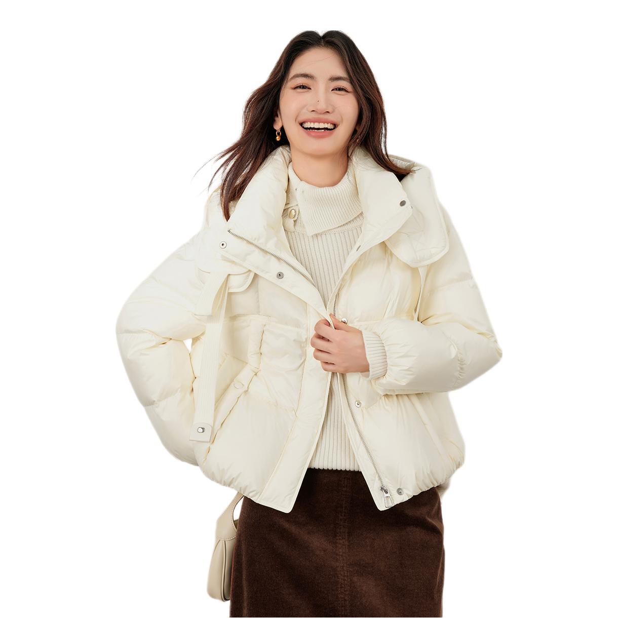 推荐商品：L﹒WEST/朗文斯汀 保暖立领廓形连帽长袖羽绒服 女装 DTMA4509B12735 米白