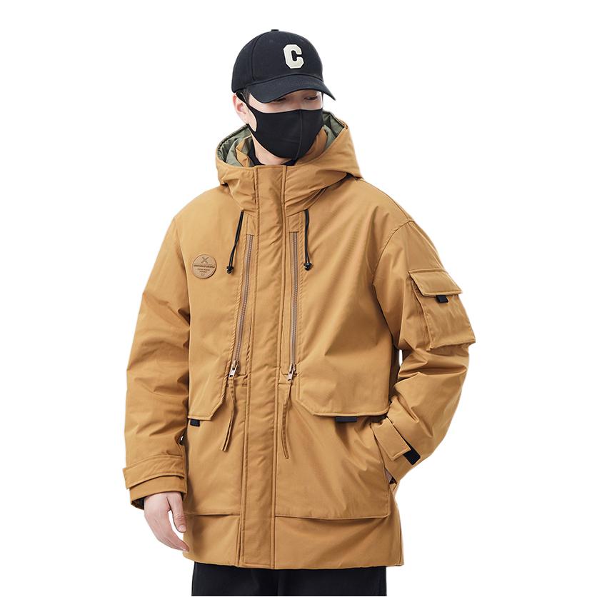 推荐商品：ZACKBOLO/扎克保罗 保暖亲肤中长款加厚连帽羽绒服 2D998 姜黄