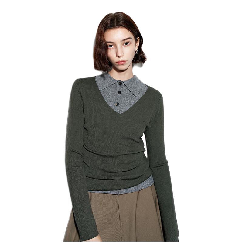 推荐商品：BLUEERDOS 轻薄透气亲肤针织衫 女装 B246D0040 军绿