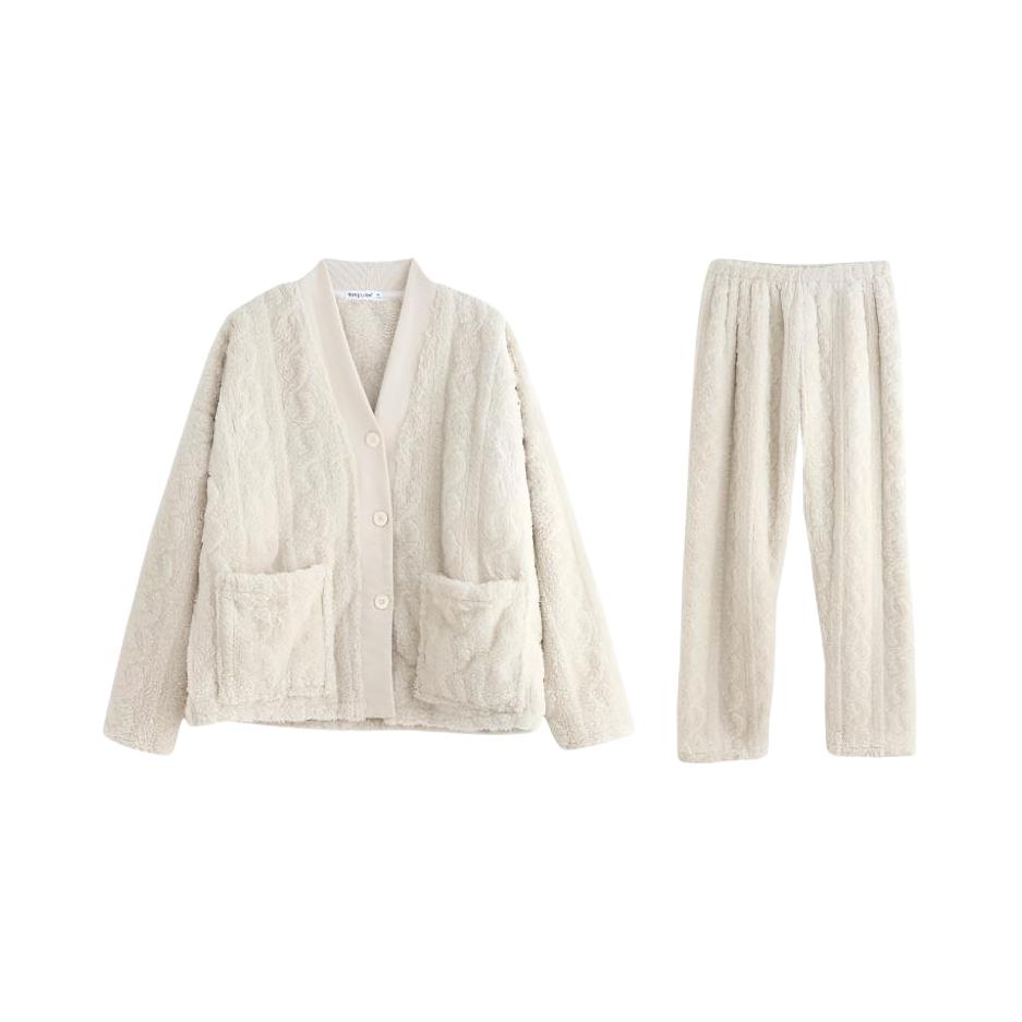 推荐商品：同语 加绒加厚珊瑚绒长袖睡衣 女装 0474 米