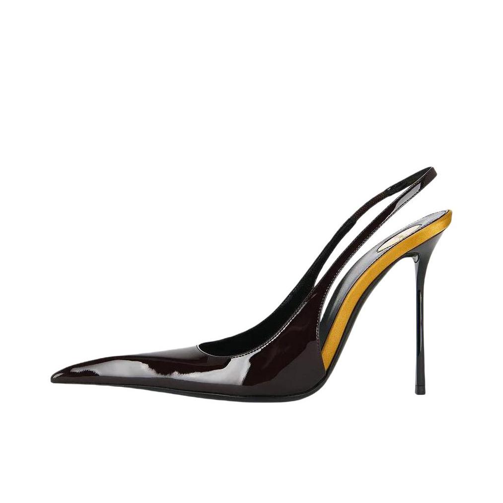 推荐商品：YSL/圣罗兰 Amalia 高跟鞋 简约时尚轻便休闲 跟高11cm/棕色