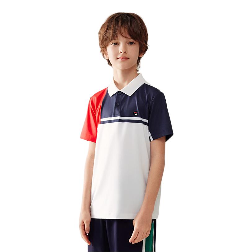 推荐商品：FILA/斐乐童装 2026SS 翻领透气耐磨短袖Polo衫 男中大童 K12B623154 宝蓝