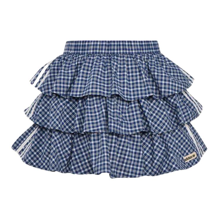 推荐商品：adidas Originals/三叶草 2026SS 格子中腰合身半身短裙 女装 KU9398 制服蓝